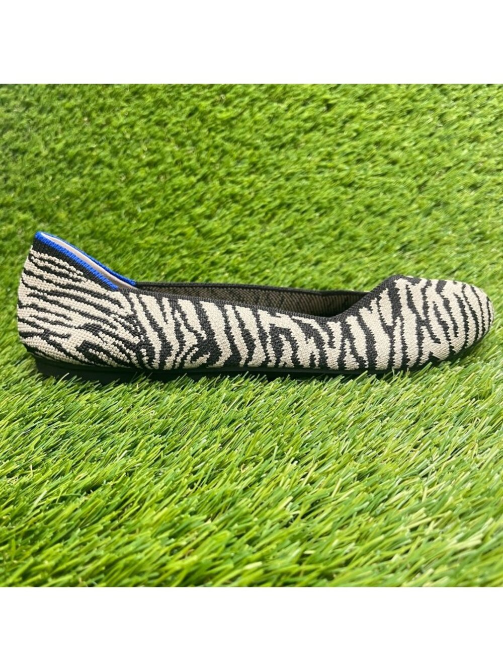 Rothy's The Flat Zebra Print Womens Size 7.5 Ivory Knit Slip On Ballet Flats